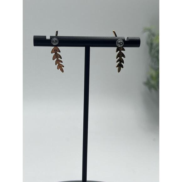 J. Crew Gold Tone Leaf Stud Golden Leaf Crawler Gold Tone Minimal Earrings - Picture 6 of 14